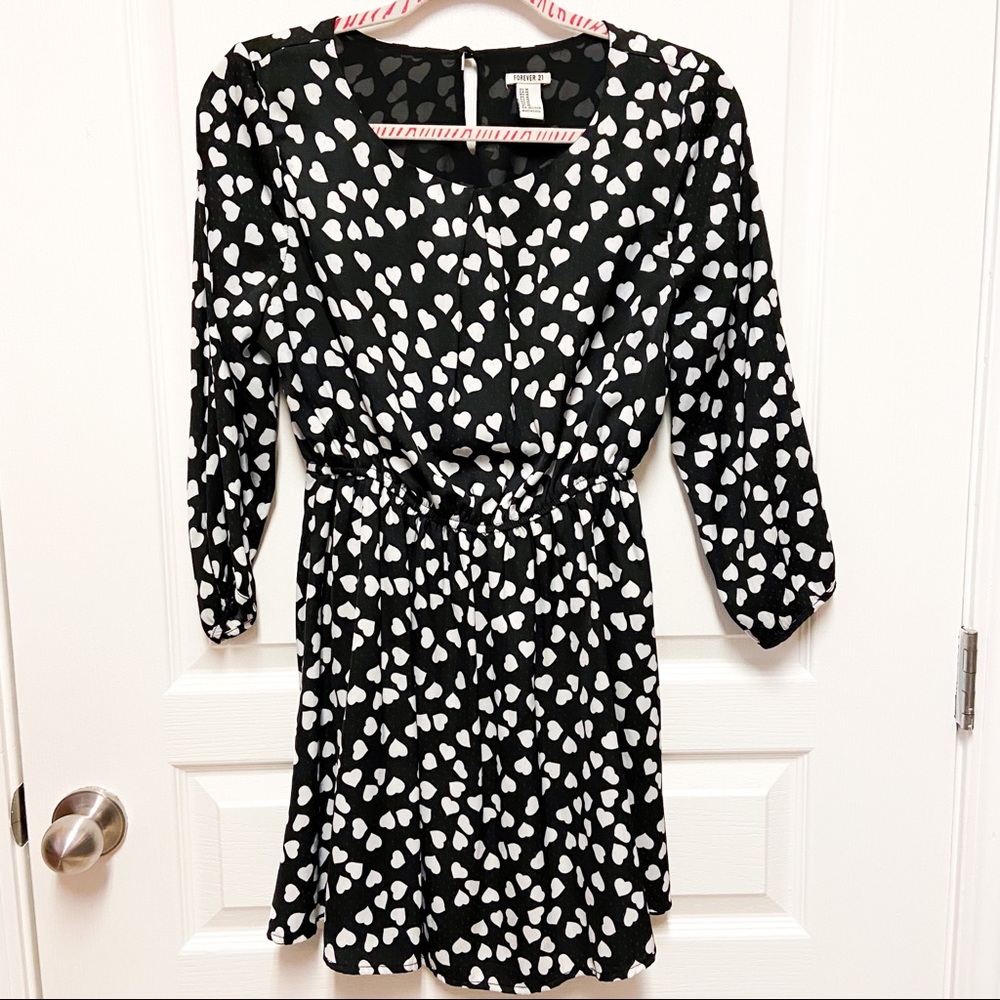 Forever21 Fit & Flare Black & White Heart Dress